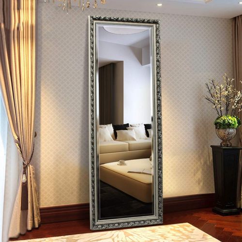  Mirrors Makeup Black Carved Wooden Waterproof Frame Dressing European-Style Floor Full Body Clothing Store Fitting (Color : Black, Size : 50150cm)