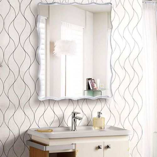  Mirrors Wall-Mounted Wavy Bath Wavy Lace Punch-Free Square Wall Bathroom Wall-Mounted HD Silver Anti-Fog Explosion Gift (Color : Clear, Size : 60x80cm)