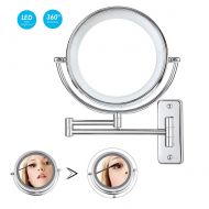 Mirrors Bathroom Wall Makeup LED Lighted 3X Magnifying Cosmetic 360° Swivel Foldable Telescopic Two Sided for Vanity Shaving 4 x AAA Batteries (Not Included)
