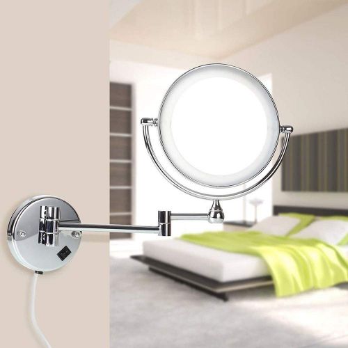  Mirrors Bathroom Wall Makeup LED Lighted 5X Magnifying Cosmetic 360° Swivel Foldable Telescopic Two Sided for Vanity Shaving 4 x AAA Batteries (Not Included)
