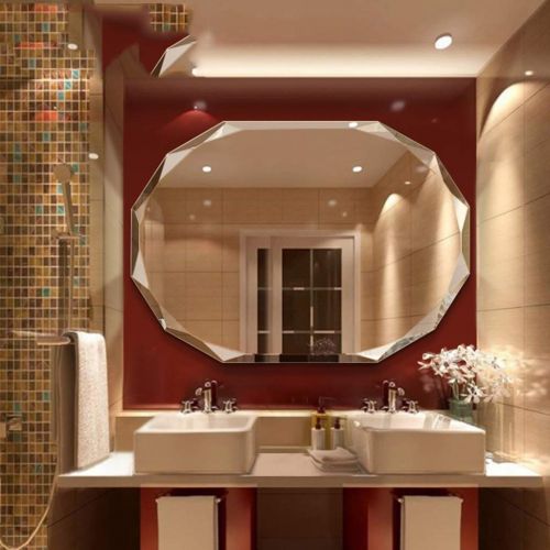  Mirrors Wall Frameless Bathroom Diamond Side Design Bathroom Bathroom Bathroom (Color : Silver, Size : 6080cm)