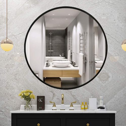  Mirrors Bathroom Solid Wood Round Bedroom Vanity Makeup Bedroom Wall Color : Black, Size : Diameter 70cm(27inches)