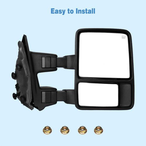  Passenger Right Side Tow Mirrors Compatible for Ford F250 F350 2008-2016 Super Duty, Manual Fold Side Tow Mirrors, Power Adjusted Plane Mirror, Amber Turn Signal, Heated Defrost