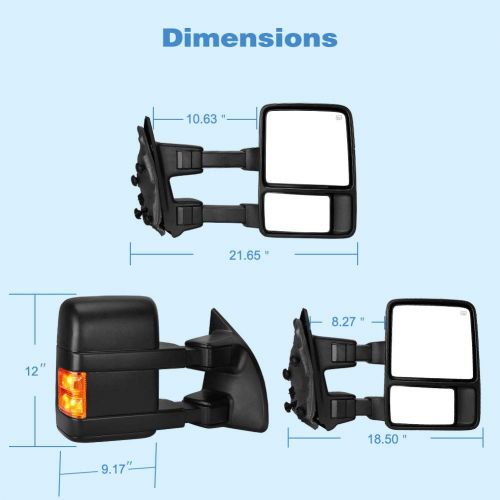  Passenger Right Side Tow Mirrors Compatible for Ford F250 F350 2008-2016 Super Duty, Manual Fold Side Tow Mirrors, Power Adjusted Plane Mirror, Amber Turn Signal, Heated Defrost