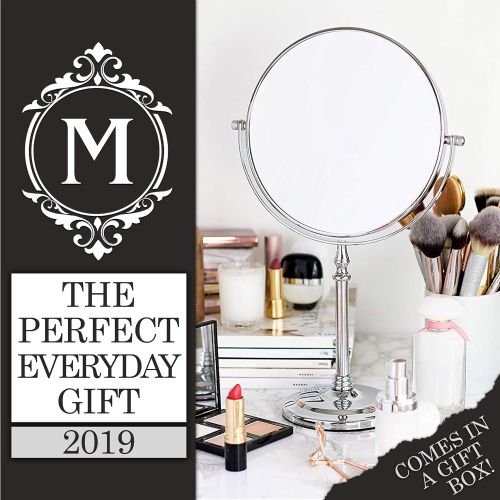  Mirrorvana Large 8-Inch Magnifying Makeup Mirror ~ Double Sided Strong 10X and 1X Magnification ~ 15-Inch Height, Chrome Finish