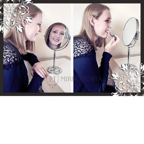  Mirrorvana Large 8-Inch Magnifying Makeup Mirror ~ Double Sided Strong 10X and 1X Magnification ~ 15-Inch Height, Chrome Finish