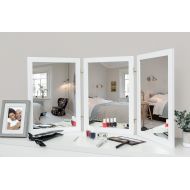 Mirrotek Classic Wood Table Top 3 Way Vanity Desk Folding Personal Face Makeup Mirror, White Finish