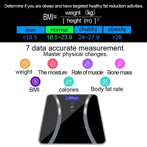  Misaky Sport Misaky Accurate Body Bathroom Fat Scale Display Seven Ttems of Data 180KG/400 Pounds (Black)