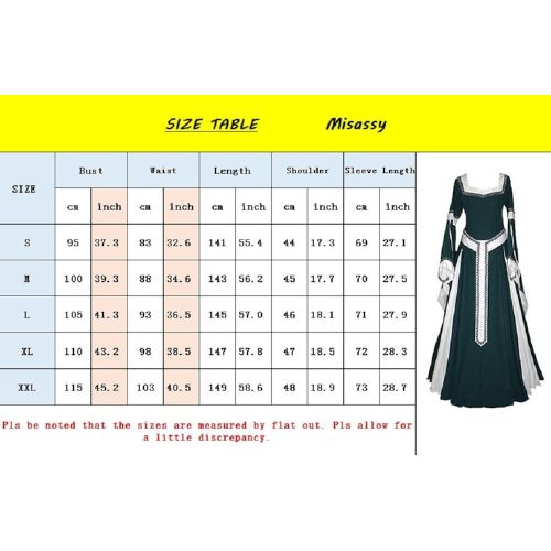  Misassy Womens Medieval Dress Renaissance Costumes Irish Over Long Dress Cosplay Retro Gown