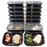 Misc Home [20 Pack] 32 Oz Two Compartment Meal Prep Containers BPA-Free [Black]