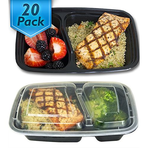  Misc Home [20 Pack] 32 Oz Two Compartment Meal Prep Containers BPA-Free [Black]