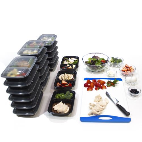  Misc Home [20 Pack] 32 Oz Two Compartment Meal Prep Containers BPA-Free [Black]