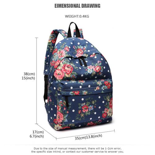  Miss Lulu School Backpacks Canvas Bookbag Cute Printed Leisure Backpack for Teenage Girls (1401F Navy)