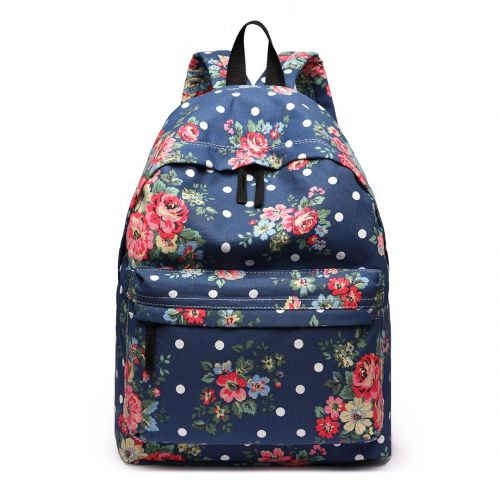  Miss Lulu School Backpacks Canvas Bookbag Cute Printed Leisure Backpack for Teenage Girls (1401F Navy)