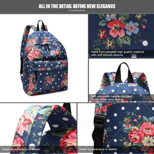  Miss Lulu School Backpacks Canvas Bookbag Cute Printed Leisure Backpack for Teenage Girls (1401F Navy)