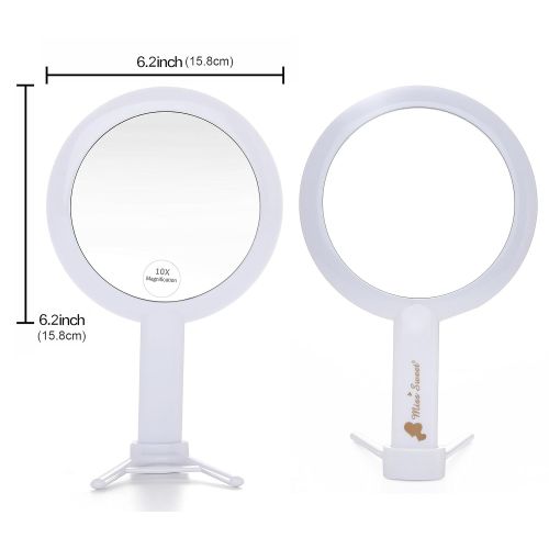  Miss Sweet Handheld Mirror Makeup Mirror with 10X Magnification & True Image, 6.16.1inch (White 10X/1X)