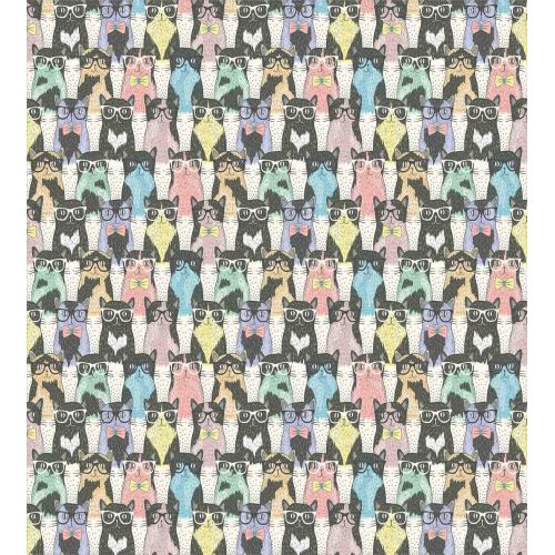  Miss Sweetheart Cat Duvet Cover Sets Twin, Pattern with Hipster Playful Feline Characters with Glasses and Bowties Vintage Style 4 Pieces Bedding Set Bedspread with 2 Pillowcases for Boys Girls Ki