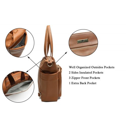  [아마존핫딜][아마존 핫딜] Miss fong Leather Diaper Bag Backpack By Miss Fong, Baby Bag, Diaper Bag Tote With Changing Pad, In Bag Organizer, Stroller Straps, Insulated Pockets and Shoulder Strap (Brown)