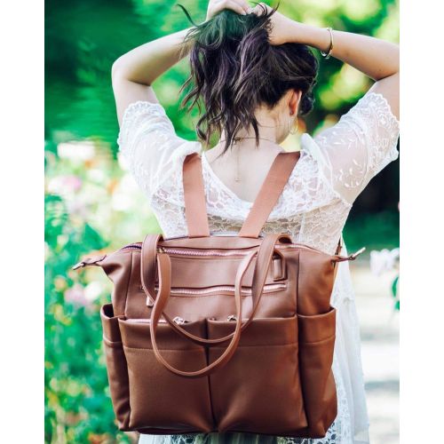  [아마존핫딜][아마존 핫딜] Miss fong Leather Diaper Bag Backpack By Miss Fong, Baby Bag, Diaper Bag Tote With Changing Pad, In Bag Organizer, Stroller Straps, Insulated Pockets and Shoulder Strap (Brown)