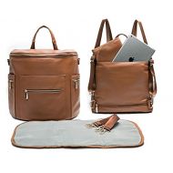 [아마존베스트]Miss fong Leather Diaper Bag Backpack by Miss Fong, Diaper Backpack with Changing Pad,Diaper Bag Organizer,Stroller Straps and Insulated Pockets(2019 New Brown-New Convertible)