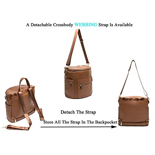  [아마존베스트]Miss fong Leather Diaper Bag Backpack by Miss Fong, Diaper Backpack with Changing Pad,Diaper Bag Organizer,Stroller Straps and Insulated Pockets(2019 New Brown-New Convertible)