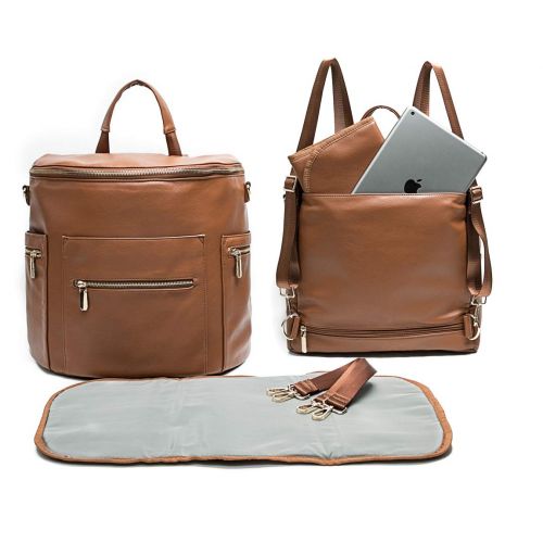  [아마존베스트]Miss fong Leather Diaper Bag Backpack by Miss Fong, Diaper Backpack with Changing Pad,Diaper Bag Organizer,Stroller Straps and Insulated Pockets(2019 New Brown-New Convertible)