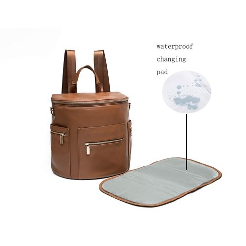  [아마존베스트]Miss fong Leather Diaper Bag Backpack by Miss Fong, Diaper Backpack with Changing Pad,Diaper Bag Organizer,Stroller Straps and Insulated Pockets(2019 New Brown-New Convertible)