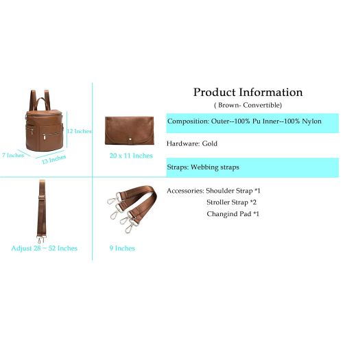  [아마존베스트]Miss fong Leather Diaper Bag Backpack by Miss Fong, Diaper Backpack with Changing Pad,Diaper Bag Organizer,Stroller Straps and Insulated Pockets(2019 New Brown-New Convertible)