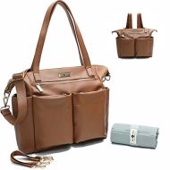 Leather Diaper Bag Backpack by Miss Fong, Baby Bag, Diaper Bag Tote with Changing Pad, in Bag Organizer, Stroller Straps, Insulated Pockets and Shoulder Strap (Brown)