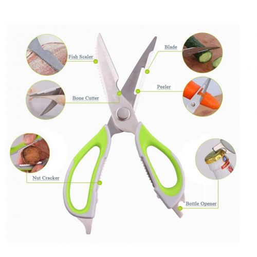  Misslemo Kitchen Shear, Kitchen Scissor Stainless Steel & Soft Grips with Convenient Magnetic Fridge Holder, Multifunction Scissors Offer Bottle Opener, Fish Scaler, Nut Cracker, Cutting Bo