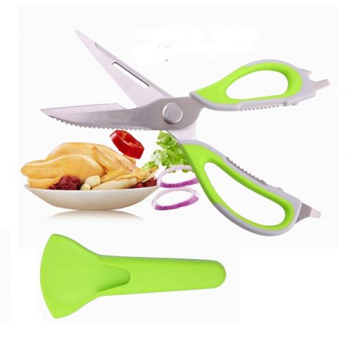  Misslemo Kitchen Shear, Kitchen Scissor Stainless Steel & Soft Grips with Convenient Magnetic Fridge Holder, Multifunction Scissors Offer Bottle Opener, Fish Scaler, Nut Cracker, Cutting Bo