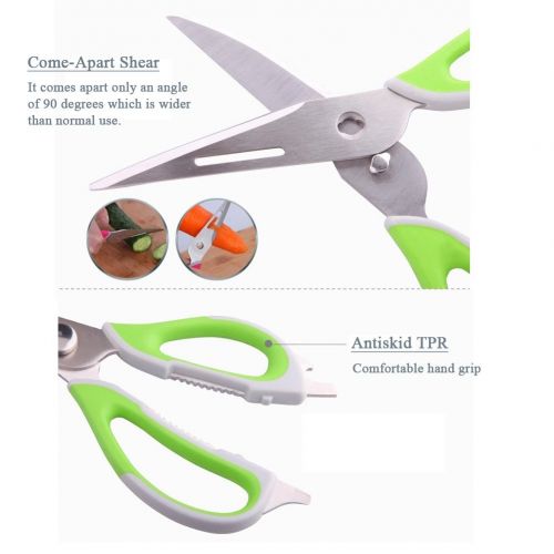  Misslemo Kitchen Shear, Kitchen Scissor Stainless Steel & Soft Grips with Convenient Magnetic Fridge Holder, Multifunction Scissors Offer Bottle Opener, Fish Scaler, Nut Cracker, Cutting Bo