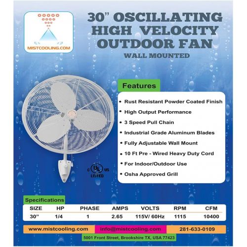  Mistcooling Outdoor Fan - Industrial Fans - 18, 24 and 30 Inch Fans (24 Inch Oscillating - Black)