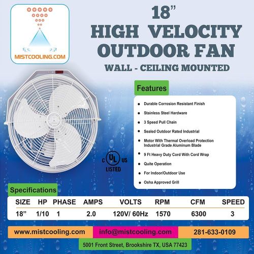  Mistcooling Outdoor Fan - Industrial Fans - 18, 24 and 30 Inch Fans (24 Inch Oscillating - Black)