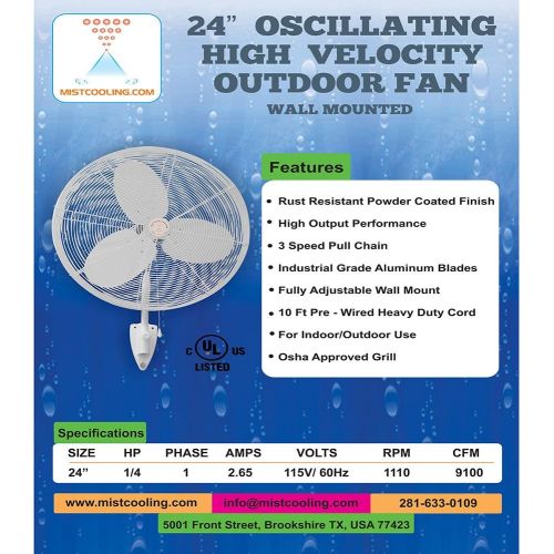  Mistcooling Outdoor Fan - Industrial Fans - 18, 24 and 30 Inch Fans (24 Inch Oscillating - Black)