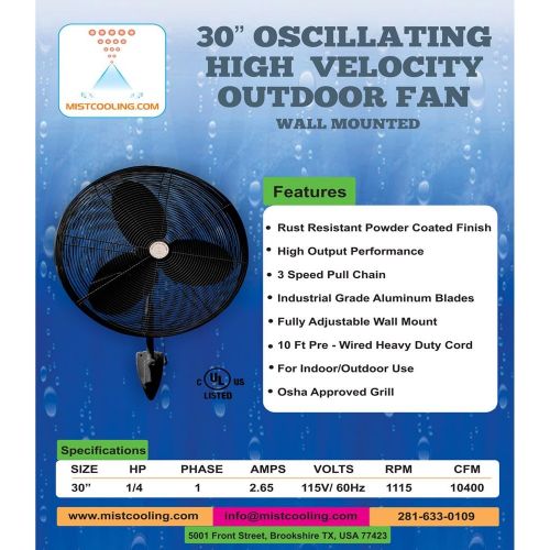  Mistcooling Outdoor Fan - Industrial Fans - 18, 24 and 30 Inch Fans (24 Inch Oscillating - Black)