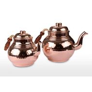 MisterCopper Double JUMBO Heavy Gauge 1MM Thick Handmade COPPER Stovetop 5-Quart Tea Pot Set (Camping Stove is optional.) (Hammered)