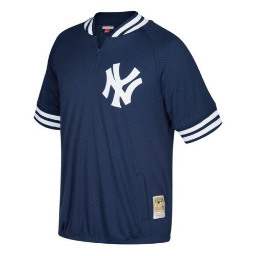  Mitchell & Ness Men's New York Yankees Mitchell & Ness Navy Cooperstown Collection Mesh Batting Practice Quarter-Zip Jersey
