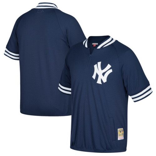  Mitchell & Ness Men's New York Yankees Mitchell & Ness Navy Cooperstown Collection Mesh Batting Practice Quarter-Zip Jersey