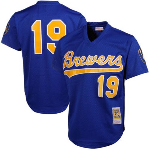  Mitchell & Ness Men's Milwaukee Brewers Robin Yount Mitchell & Ness Royal Cooperstown Mesh Batting Practice Jersey