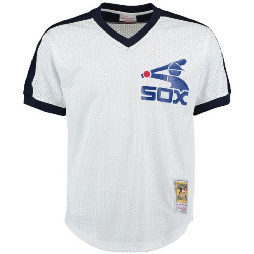  Mitchell & Ness Men's Chicago White Sox Carlton Fisk Mitchell & Ness White Cooperstown Mesh Batting Practice Jersey