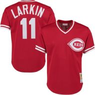 Mitchell & Ness Men's Cincinnati Reds Barry Larkin Mitchell & Ness Red Fashion Cooperstown Collection Mesh Batting Practice Jersey