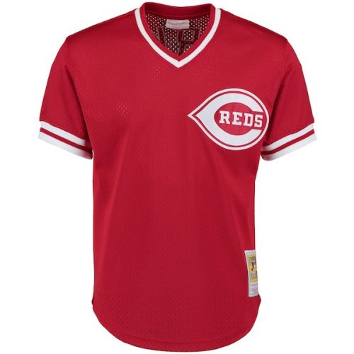  Mitchell & Ness Men's Cincinnati Reds Barry Larkin Mitchell & Ness Red Fashion Cooperstown Collection Mesh Batting Practice Jersey