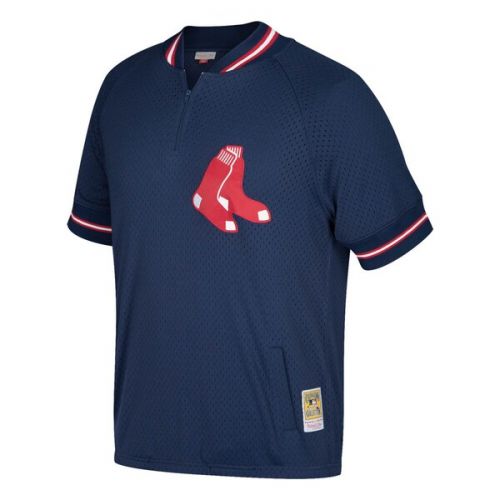  Mitchell & Ness Men's Boston Red Sox Mitchell & Ness Navy Cooperstown Collection Mesh Batting Practice Quarter-Zip Jersey