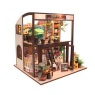 Mitef Valentines Day and Birthday Creative Gift for Women and Girls, DIY Wooden Miniature Dollhouse Kit Mini Cafe House Model with Furniture