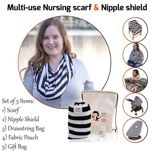  Mithracy Large Breastfeeding Cover Nursing Cover up Scarf & Baby Latch Nipple Shield, Infant Car seat covers for...