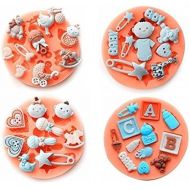 Baby Shower Theme Mini Cake Fondant Mold,Cake Decorating Mold,Gummy Sugar Chocolate Candy Cupcake Mold,Set of 4