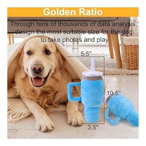  Mity rain Funny Tumbler with Handle Cup Dog Toys, Cute Squeaky Dog Toys Interactive Fluff and Tuff Dog Toys for Small Dogs/Large Dogs/Medium Size Dog (1 Blue)