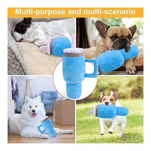  Mity rain Funny Tumbler with Handle Cup Dog Toys, Cute Squeaky Dog Toys Interactive Fluff and Tuff Dog Toys for Small Dogs/Large Dogs/Medium Size Dog (1 Blue)