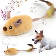 Mity rain Interactive Dog Toys, Fake Mouse Moving Dog Toy with Automatic Sensor, Dog Mouse Toy with Realistic Sound & Extended Tail, Automatic Dog Toy for Cats Dogs Pet, Squeaky Dog Toys Yellow